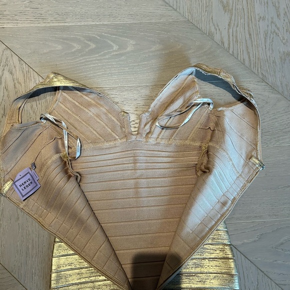 Herve Leger Gold Ruched Bodycon Dress - Picture 7 of 10